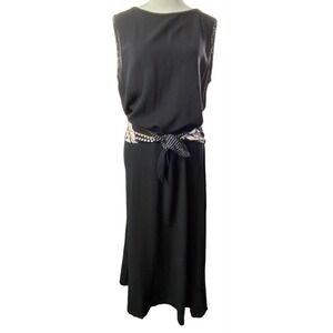 Vtg KD SPRING Women 80s Ties Front V Back Sleeveless Maxi Dress Sz L Black Retro